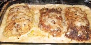 Baked pork chops with mushroom gravy